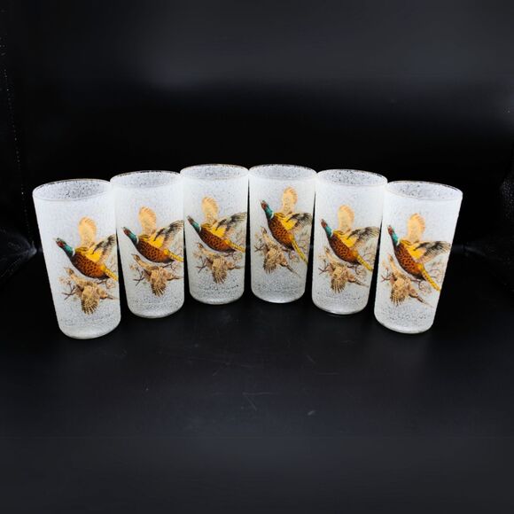 Vintage Highball Glasses Pheasant Design Tumblers West Virginia Glass Retro MCM - Picture 1 of 6